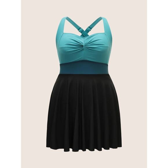 🔥SALE Size 14 16 1X Plus Size Heart Neckline Tummy Control Swim Dress BloomChic - Picture 7 of 7